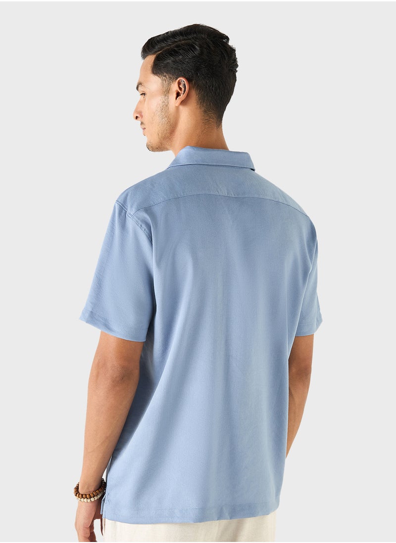 Iconic Iconic Relaxed Fit Textured Shirt with Camp Collar  - Image 2