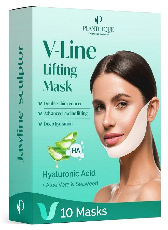 Plantifique - Vline Lifting Face Mask 10 Pcs V Shape Face Lift Tape Mask For Skin Firming And Tightening Double Chin Reducer Jawline Sculptor For Women & Men Antiaging Contouring & Slimming - Image 1