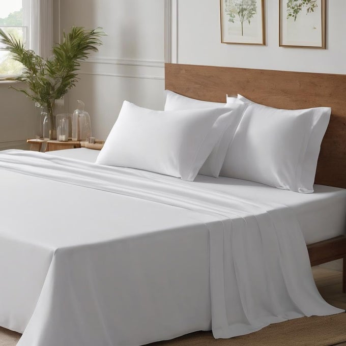 100 COTTON 1000 TC SHEET SET INCLUDES 1 BEDSHEET 1 FITTED SHEET WITH ELASTIC 2 PILLOW COVERS SUPER KING WHITE SOLID