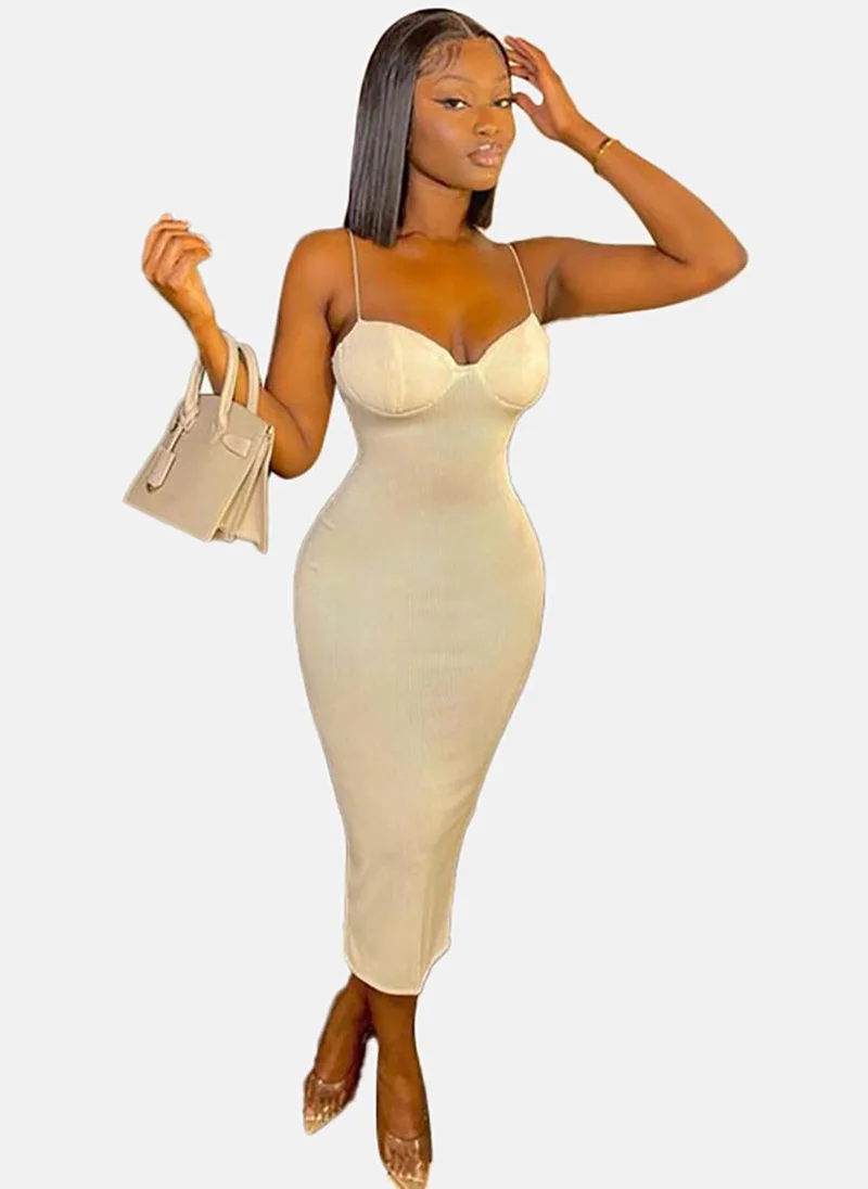 يونيكي Women Shoulder Straps Bodycon Midi Dress