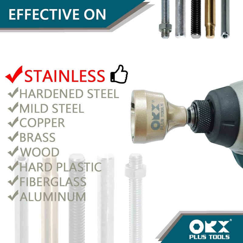 ORX PLUS TOOLS ORXPLUS Tools Deburring External Chamfer Tool, Tungsten Blade, Deburring Drill Bit, Remove Burr Tools Suitable on Stainless Rod, Thread and Pipe for Fit 1/8"-3/4"(3mm-19mm) - Image 4