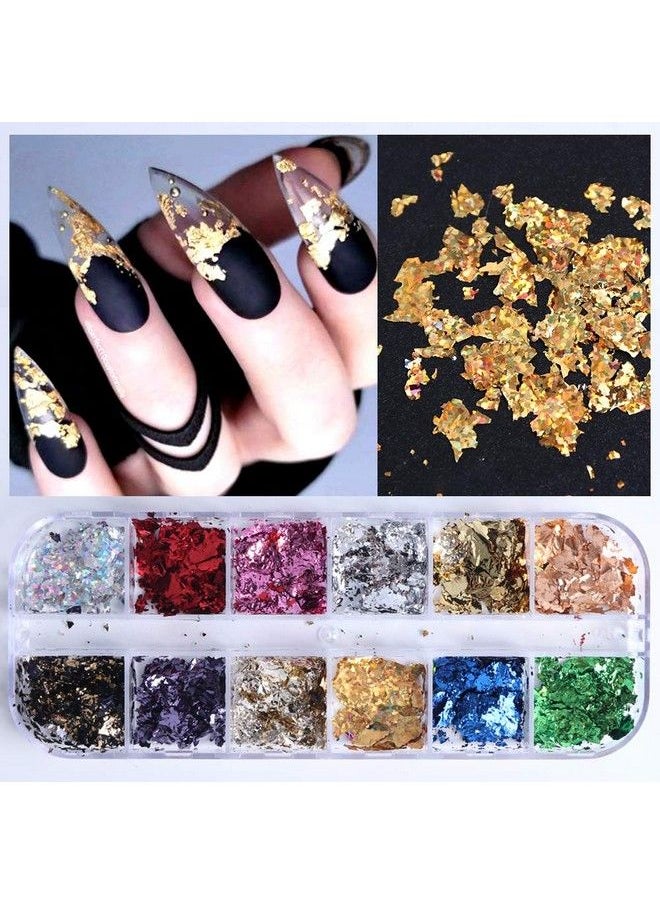 AUOCATTAIL - 24 Grids Foil Nail Art Holographic Aluminum Nail Foil Flakes Stickers Nail Sequins 3D Glitter Decoration Diy Design Accessories Rainbow Nail Art Supplies Gold Nail Decals - Image 1