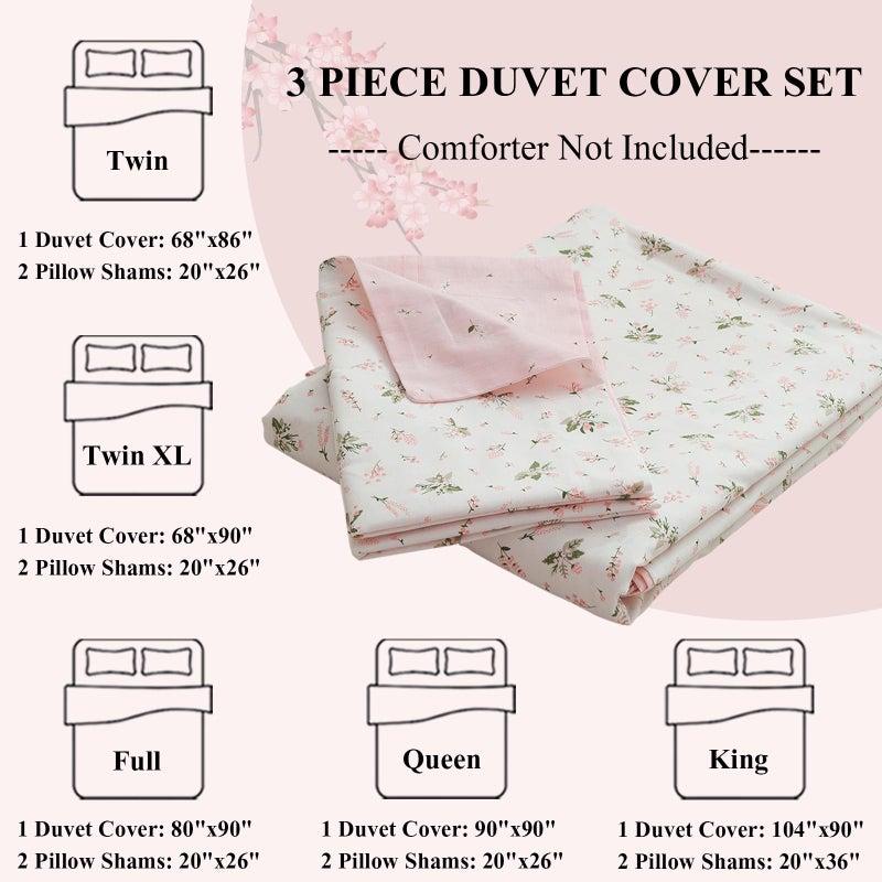 LifeTB Cotton Floral Duvet Cover Queen Girl Pink Flower Bedding Sets Garden Style Cotton Floral Comforter Cover Pink White Floral Bedding Sets Flower Branches Pattern Duvet Cover with Zipper Closure - Image 4