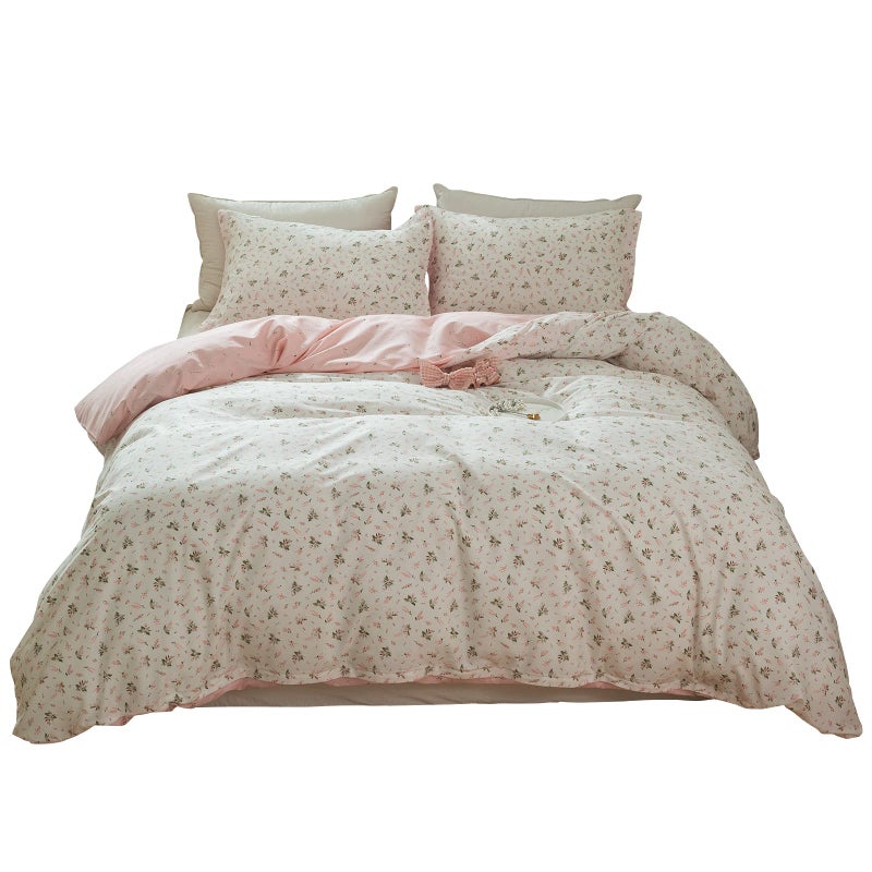 LifeTB Cotton Floral Duvet Cover Queen Girl Pink Flower Bedding Sets Garden Style Cotton Floral Comforter Cover Pink White Floral Bedding Sets Flower Branches Pattern Duvet Cover with Zipper Closure - Image 1