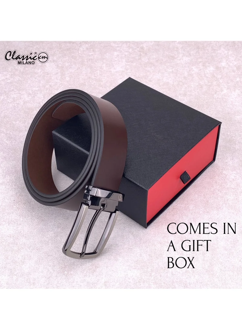 Classic Milano Brown (SM1102) Classic Milano Genuine Leather Belt for Men – Black Formal Men's Belt – Men Belts for Office & Business Wear – Mens Belt Leather with Gift Box for Men | Best Price UAE