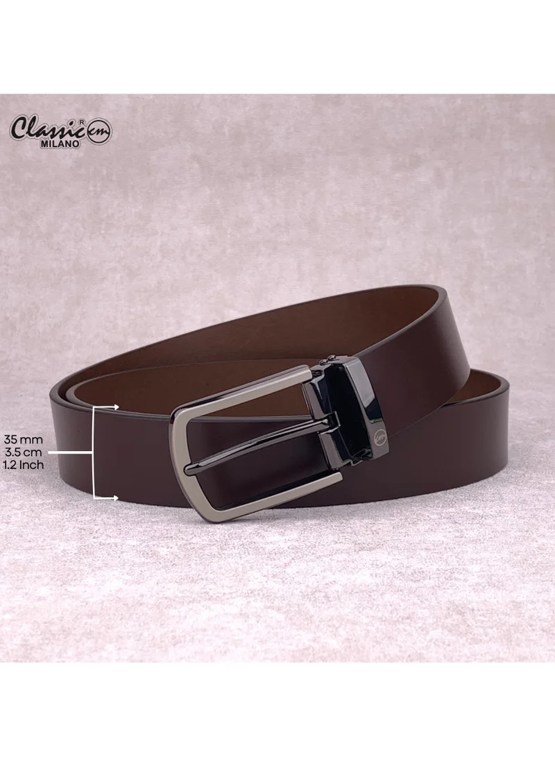 Classic Milano Brown (SM1102) Classic Milano Genuine Leather Belt for Men – Black Formal Men's Belt – Men Belts for Office & Business Wear – Mens Belt Leather with Gift Box for Men | Best Price UAE
