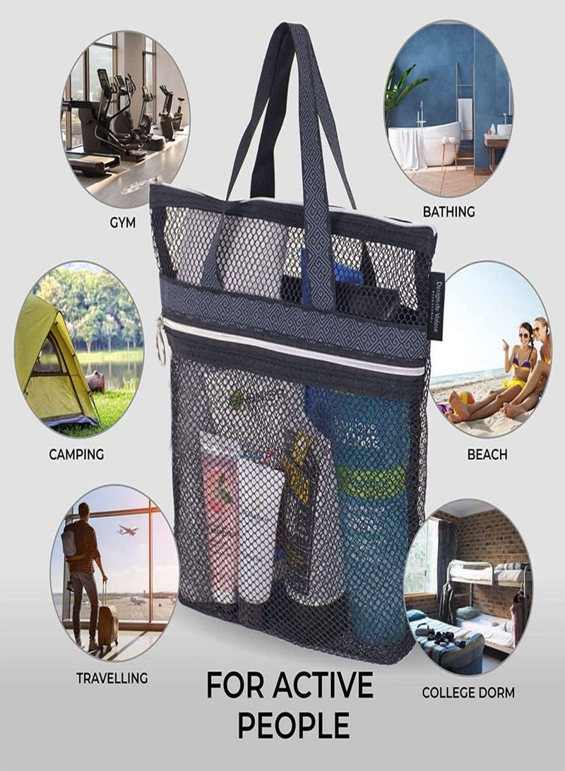 GGOOT Mesh Shower Bag Quick Dry Shower Caddy Mesh Bags with Zipper and Pockets Toiletries Bag Shower Tote for Men Women 26 x 25 x 8cm  - Image 2
