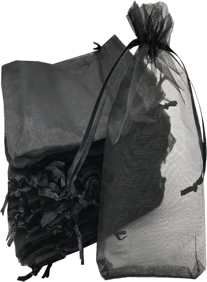 Sheer Organza Bags 60pcs Favor Gift Bag Drawstring Mesh Bags Business Packages (5x7, black)