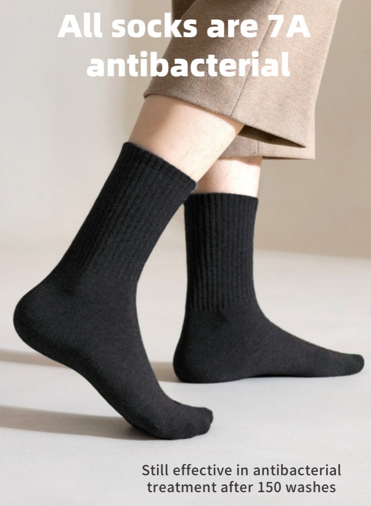 Lullaxx 5-Pack 100% Cotton Mid-calf Socks , Breathable, Comfortable, Odor-Free, Men'S Winter Socks (2 Gray + 3 Black) - Image 5