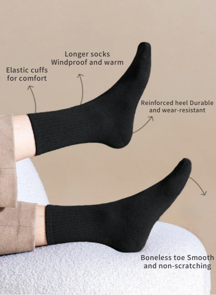 Lullaxx 5-Pack 100% Cotton Mid-calf Socks , Breathable, Comfortable, Odor-Free, Men'S Winter Socks (2 Gray + 3 Black) - Image 3