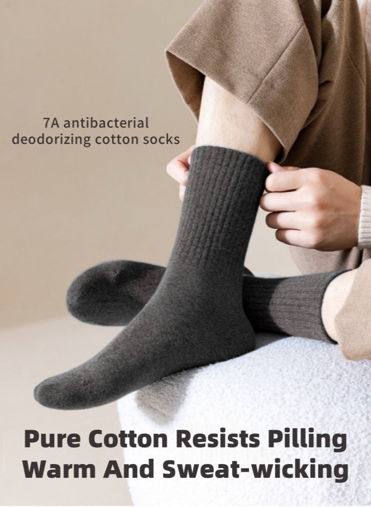 Lullaxx 5-Pack 100% Cotton Mid-calf Socks , Breathable, Comfortable, Odor-Free, Men'S Winter Socks (2 Gray + 3 Black) - Image 2