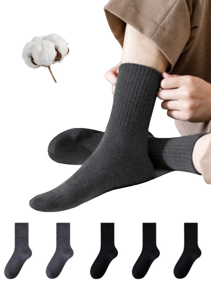 Lullaxx 5-Pack 100% Cotton Mid-calf Socks , Breathable, Comfortable, Odor-Free, Men'S Winter Socks (2 Gray + 3 Black) - Image 1