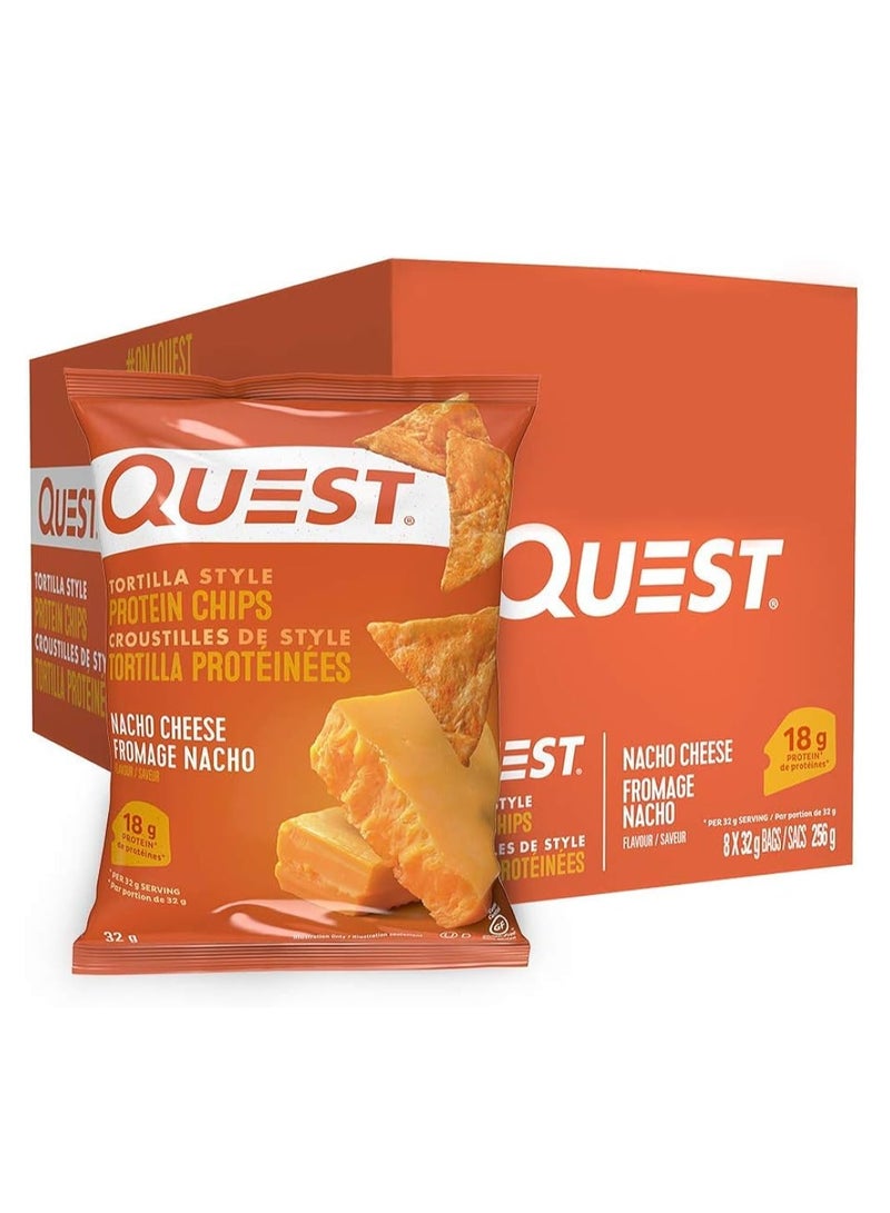 Quest Nutrition Tortilla Style Protein Chips 32g Nacho Cheese Pack of 8 - Image 1