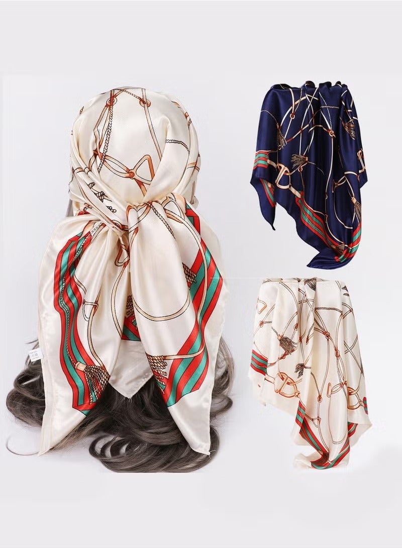 Satin Large Square Head Scarf for Women, 2 Packs Silk Like Scarf Lightweight Satin Head Scarves, Neck Hair Scarves Hair Bandanas for Women Girls Hair Wrapping and Sleeping (35" × 35")  - Image 1