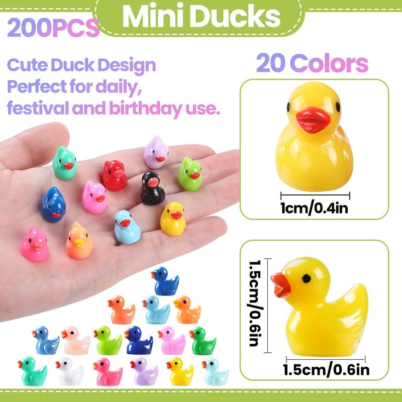DULEFUN 200pcs Mini Resin Ducks 20 Colors Small Tiny Little Duck Figurines to Hide Miniature Figures for Dollhouse Micro Garden Landscape Decoration Craft Party Favors Toys - Image 2