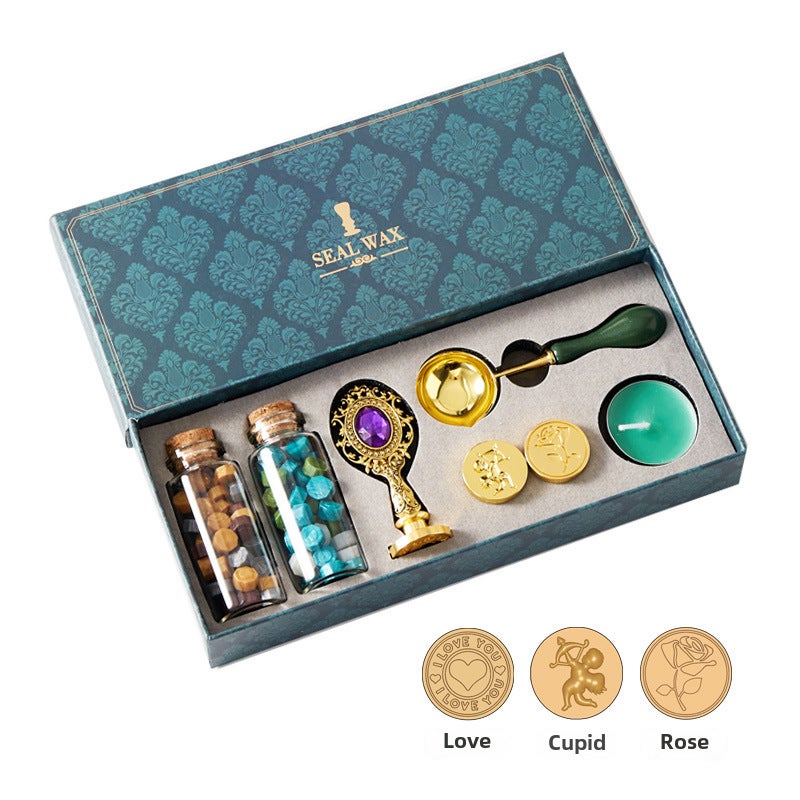 Creative Starry Wax Seal Set Golden Purple Diamond Handle (High Stamp Head) 