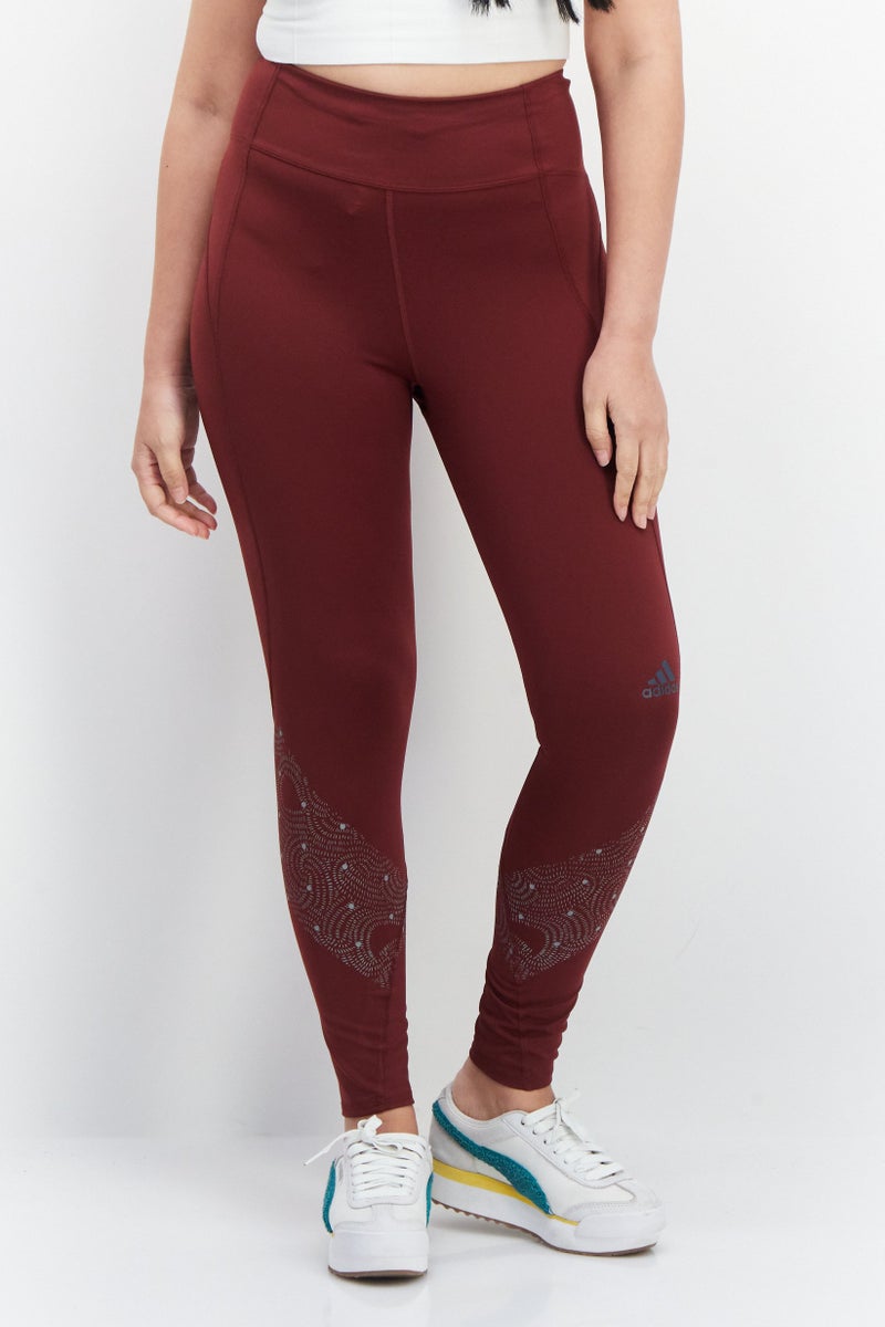 Adidas  leggings جري ضيقة للنساء مطبوعة، مارون - Image 1