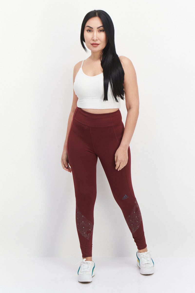 Adidas  leggings جري ضيقة للنساء مطبوعة، مارون - Image 2