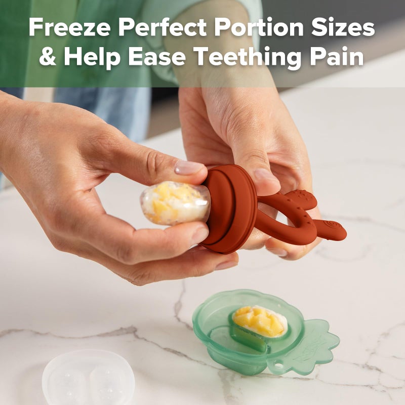 Haakaa Baby Fruit Food Feeder & Mini Freezer Nibble Tray Combo, Breastmilk Popsicle Molds for Baby Cooling Relief, BPA Free Silicone Feeder for Safe Infant Self Feeding, 4 Month+ (Copper) - Image 3