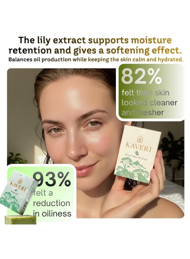 KAVERI Green Tea Lily (Pack Of 3 Soaps)Natural Soap Bar for Sensitive Dry Skin | Handmade Herbal Bathing Soap for Women Men | Refreshing & Antioxidant Rich | Gentle Daily Face Body Cleanser (110g *3) - Image 4