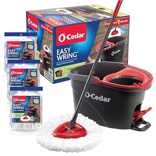 OCedar Easywring Microfiber Spin Mop  Bucket Floor Cleaning System with 3 Extra Refills