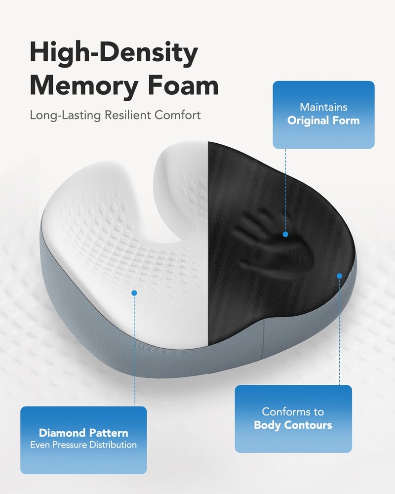 HUANUO Seat Cushion for Office Chair, Extra Large Memory Foam Cushion for Office Chair,Car & Wheelchair - Sciatica & Tailbone Pain Relief for Long Sitting, Ergonomic Design with Anti-Slip Bottom - Image 4