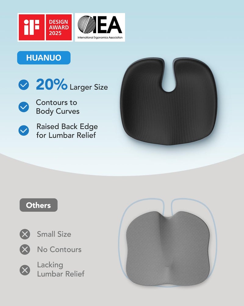 HUANUO Seat Cushion for Office Chair, Extra Large Memory Foam Cushion for Office Chair,Car & Wheelchair - Sciatica & Tailbone Pain Relief for Long Sitting, Ergonomic Design with Anti-Slip Bottom - Image 5