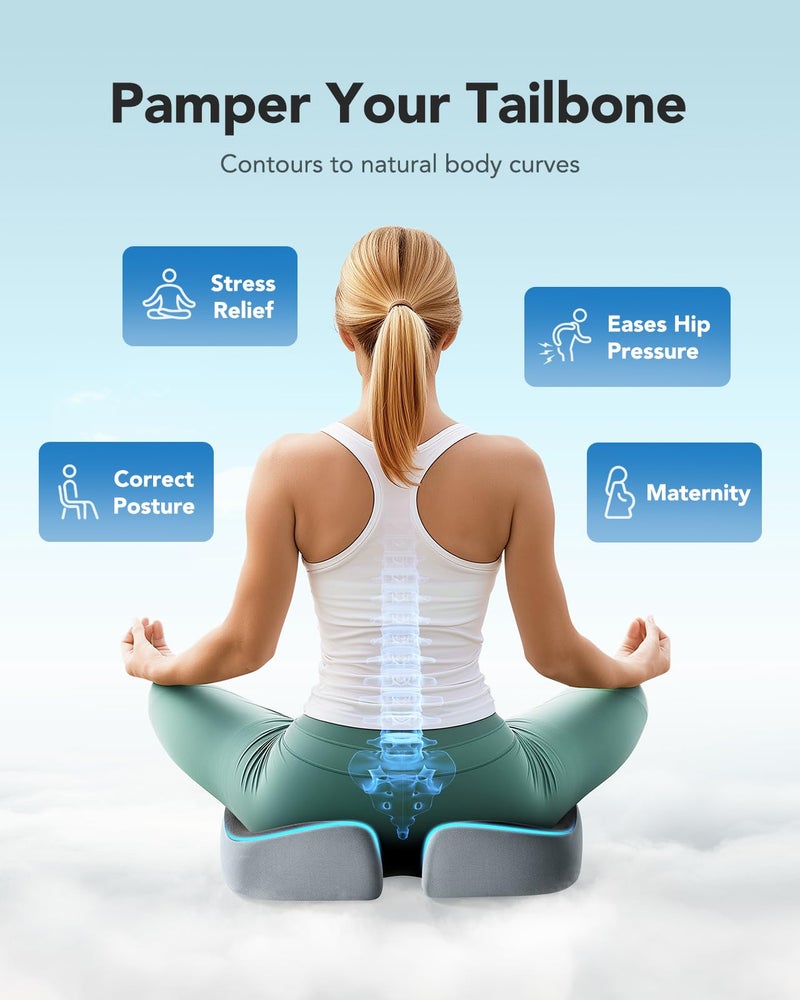 HUANUO Seat Cushion for Office Chair, Extra Large Memory Foam Cushion for Office Chair,Car & Wheelchair - Sciatica & Tailbone Pain Relief for Long Sitting, Ergonomic Design with Anti-Slip Bottom - Image 2