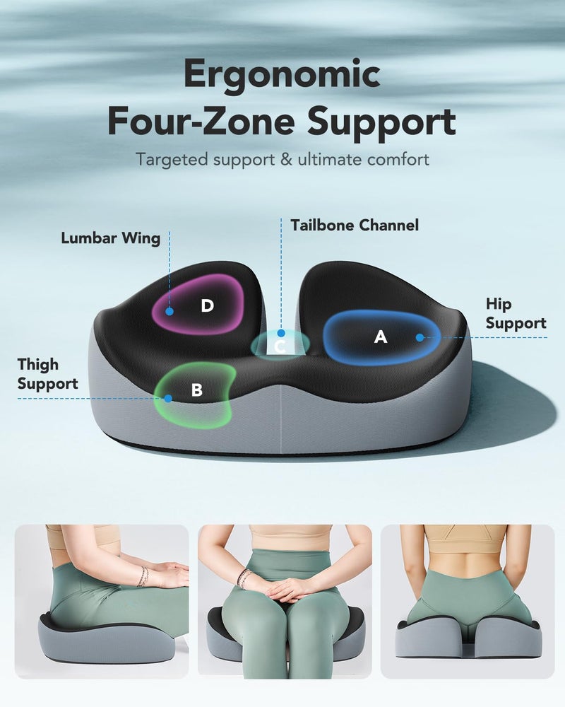 HUANUO Seat Cushion for Office Chair, Extra Large Memory Foam Cushion for Office Chair,Car & Wheelchair - Sciatica & Tailbone Pain Relief for Long Sitting, Ergonomic Design with Anti-Slip Bottom - Image 3