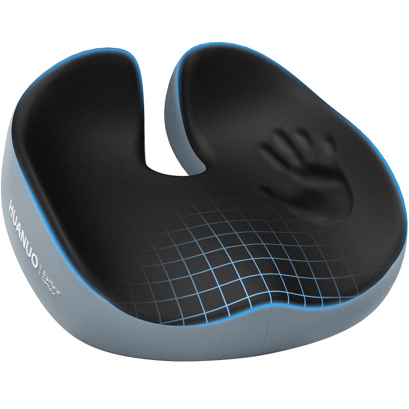 HUANUO Seat Cushion for Office Chair, Extra Large Memory Foam Cushion for Office Chair,Car & Wheelchair - Sciatica & Tailbone Pain Relief for Long Sitting, Ergonomic Design with Anti-Slip Bottom - Image 1