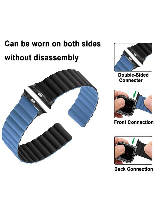 Anlinser Magnetic Straps Compatible with Apple Watch Strap 45mm 44mm 42mm 41mm 40mm 38mm, Double Side Reversible Replacement Band for iWatch Ultra 2 Series 9/8/7/6/5/4/3/SE (41/40/38, Black/Blue), - Image 3