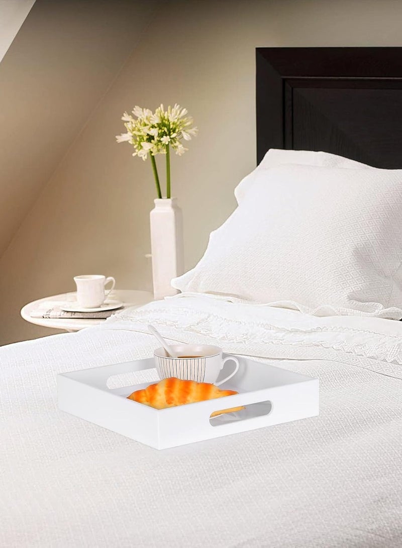 TPGP White Acrylic Ottoman Tray with Handles 12x12x2 Inch Spill Proof Serving Tray Safe Edge Organizer Tray Decorative Tray for Living Room Bedroom Kitchen Bathroom Coffee Table Countertop - Image 5