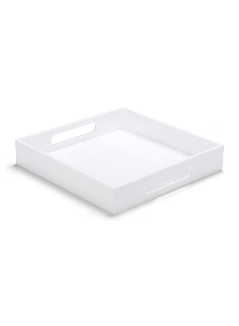 TPGP White Acrylic Ottoman Tray with Handles 12x12x2 Inch Spill Proof Serving Tray Safe Edge Organizer Tray Decorative Tray for Living Room Bedroom Kitchen Bathroom Coffee Table Countertop - Image 1