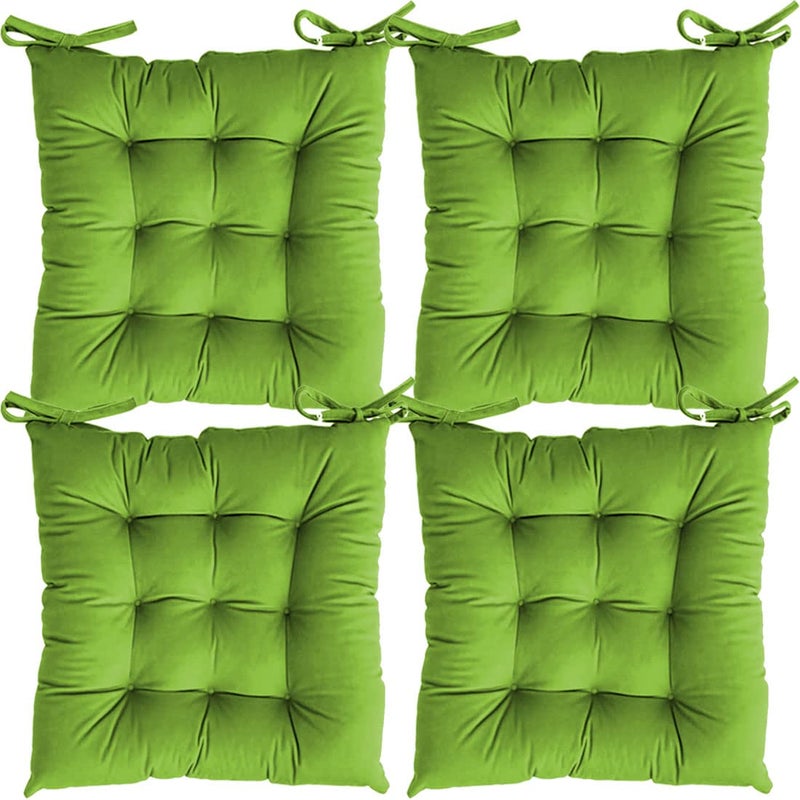 Linenovation Microfiber Square Chair PadCushion for Office Home or Car Sitting with Ties16 Inch X 16 InchLime GreenSet of 4