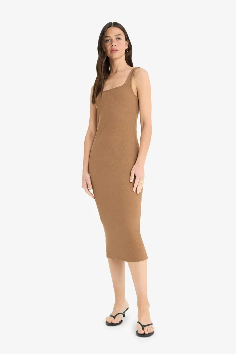 ديفاكتو Bodycon Square Collar Camisole Strappy Midi Dress