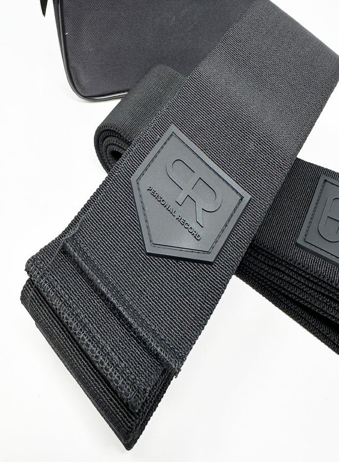 PR Personal Record Heavy Duty Extra Wide Knee Wraps for Weightlifting - Premium Pair with Easy Adjustments and Secure Fit, Quality Knee Wraps, Reinforced Stitching Knee Straps for Powerlifting (All Black) - Image 5
