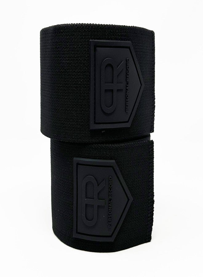 PR Personal Record Heavy Duty Extra Wide Knee Wraps for Weightlifting - Premium Pair with Easy Adjustments and Secure Fit, Quality Knee Wraps, Reinforced Stitching Knee Straps for Powerlifting (All Black) - Image 2