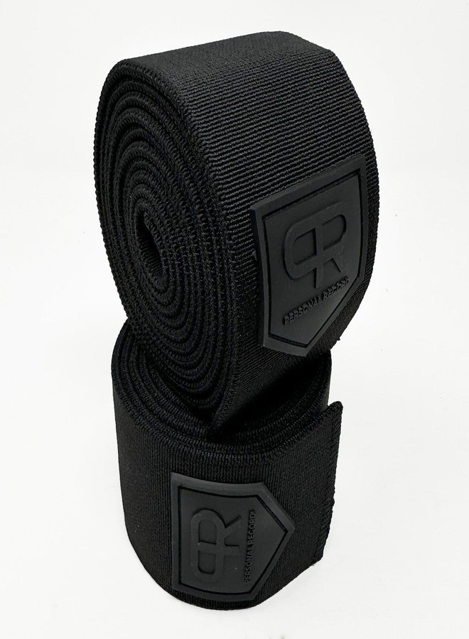 PR Personal Record Heavy Duty Extra Wide Knee Wraps for Weightlifting - Premium Pair with Easy Adjustments and Secure Fit, Quality Knee Wraps, Reinforced Stitching Knee Straps for Powerlifting (All Black) - Image 3