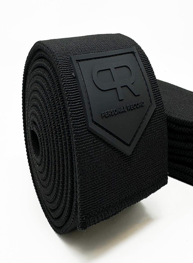 PR Personal Record Heavy Duty Extra Wide Knee Wraps for Weightlifting - Premium Pair with Easy Adjustments and Secure Fit, Quality Knee Wraps, Reinforced Stitching Knee Straps for Powerlifting (All Black) - Image 4