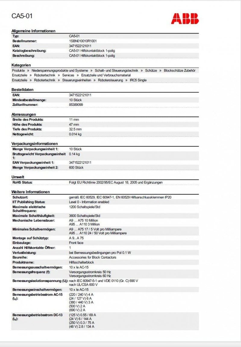 Abb-entrelec CA5-01 CA5-01 Front - Block Contact 1 NC - Image 2