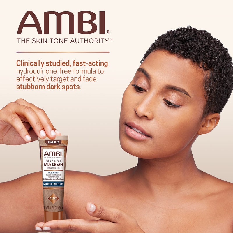 ambi كريم Ambi Even &amp; Clear Advanced Fade، خالٍ من الهيدروكينون، علاج فرط التصبغ، مصحح للبقع الداكنة العنيدة، نتائج في أقل من 2-3 أسابيع، النياسيناميد، مستخلص جذر عرق السوس، PHA، 1 أونصة سائلة - Image 2