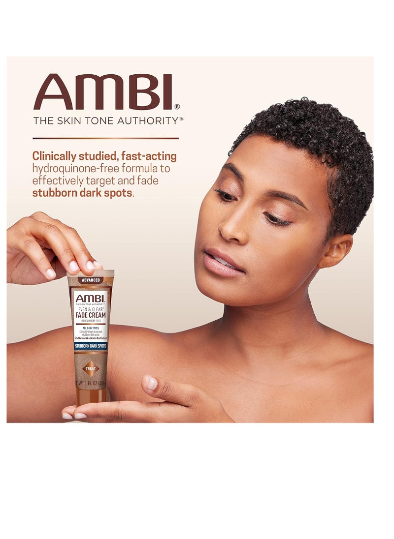 ambi - Ambi Even & Clear Advanced Fade Cream, Hydroquinone-free, Hyperpigmentation Treatment, Stubborn Dark Spot Corrector, Results In As Little 2-3 Weeks, Niacinamide, Licorice Root Extract, PHA, 1 Fl Oz - Image 1