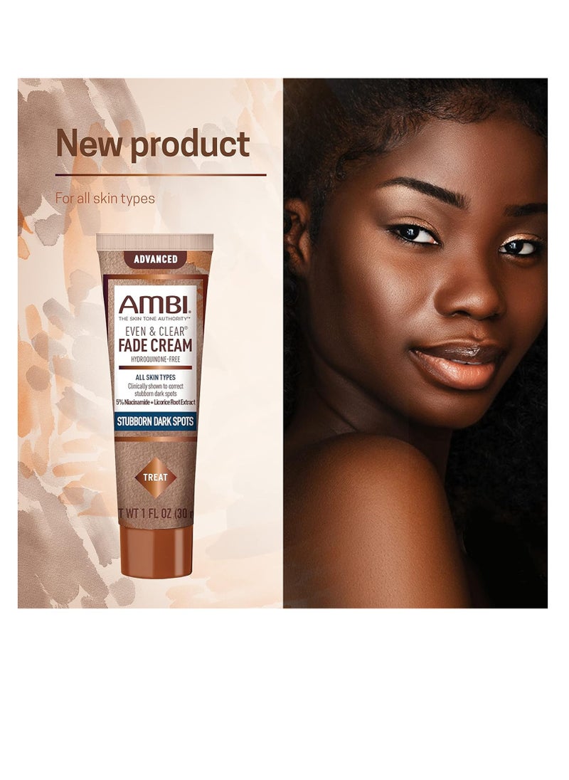 ambi - Ambi Even & Clear Advanced Fade Cream, Hydroquinone-free, Hyperpigmentation Treatment, Stubborn Dark Spot Corrector, Results In As Little 2-3 Weeks, Niacinamide, Licorice Root Extract, PHA, 1 Fl Oz - Image 1