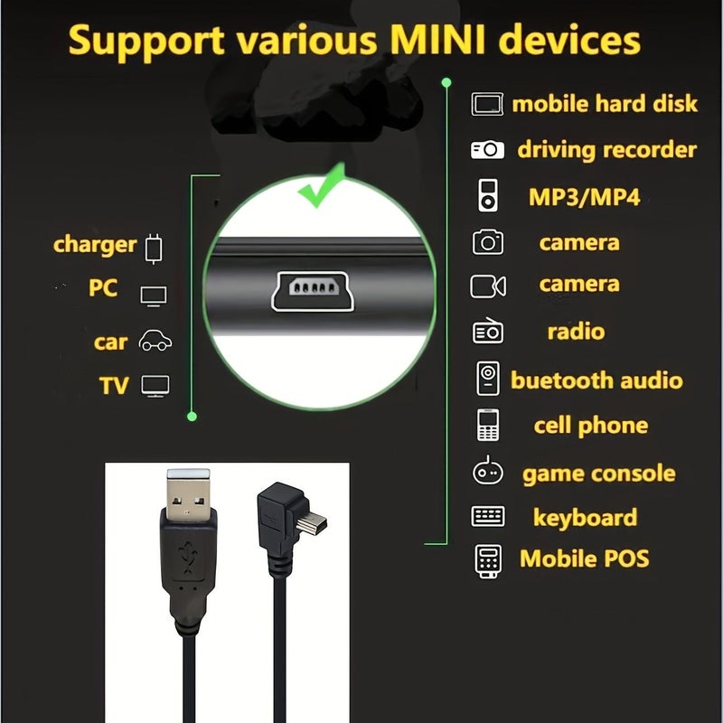كابل USB 2.0 من نوع A إلى Mini B بطول 1.5 متر بزاوية 90 درجة للأسفل، مناسب لمزامنة البيانات والشحن. - Image 5