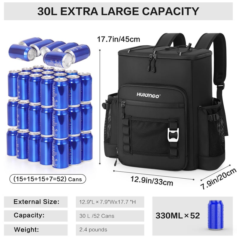 Hulongo Large 52cans Waterproof Insulated Cooler Backpack for Men & Women, Leak Proof Backpack Cooler, Soft, 8Gal (Black) - Image 2
