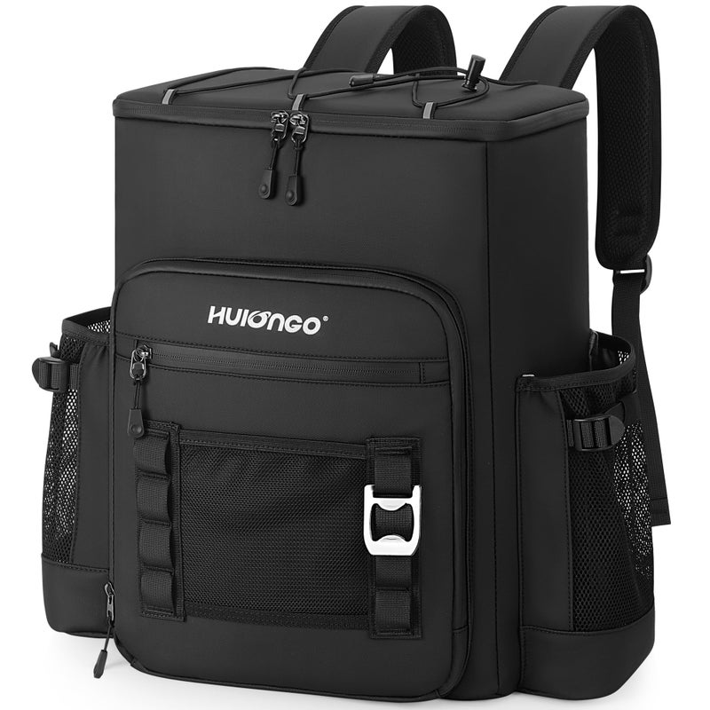 Hulongo Large 52cans Waterproof Insulated Cooler Backpack for Men & Women, Leak Proof Backpack Cooler, Soft, 8Gal (Black) - Image 1