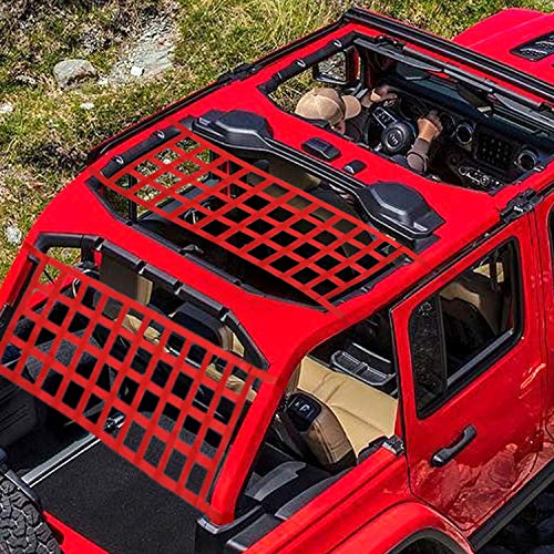 ONE250 Cargo Mesh Heavy Duty Net, Roof Top Hammock or Rear Trunk Restraint Baggage Cover, Compatible with Jeep Wrangler TJ JK JKU JL JLU YJ Sahara Rubicon Unlimited (1987-2024) 2 Door 4 Door (Red) - Image 3