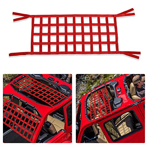 ONE250 Cargo Mesh Heavy Duty Net, Roof Top Hammock or Rear Trunk Restraint Baggage Cover, Compatible with Jeep Wrangler TJ JK JKU JL JLU YJ Sahara Rubicon Unlimited (1987-2024) 2 Door 4 Door (Red) - Image 1