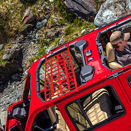 ONE250 Cargo Mesh Heavy Duty Net, Roof Top Hammock or Rear Trunk Restraint Baggage Cover, Compatible with Jeep Wrangler TJ JK JKU JL JLU YJ Sahara Rubicon Unlimited (1987-2024) 2 Door 4 Door (Red) - Image 4