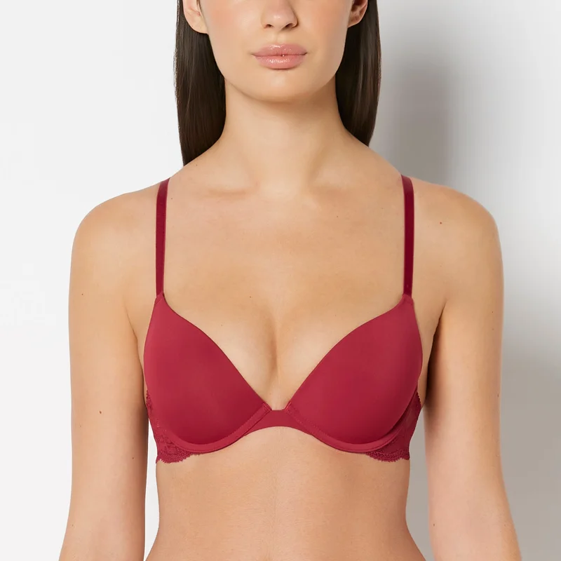 La Senza La Senza Smooth Push Up Plunge Bra With Charmed Lace Wing in Plum Rose